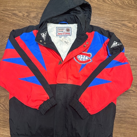 VTG Montreal Canadiens APEX BomberJacket Men’s Size Large SharkTooth NHL Red 90s - Picture 1 of 8